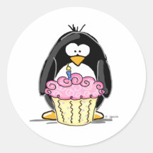 Birthday Penguin with Cupcake Sticker