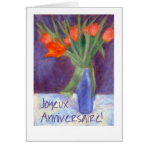 Birthday Red Tulips Card - French Greeting