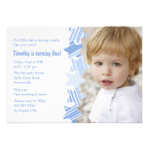 Birthday Star Blue Photo Invitation