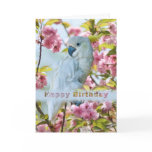 Birthday, White Parrot in Crab Apple Tree Greeting Cards