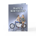 Birthday with girls and a motorcycle greeting cards