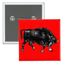 Bison Buffalo American Vintage Wood Engraving Pinback Button