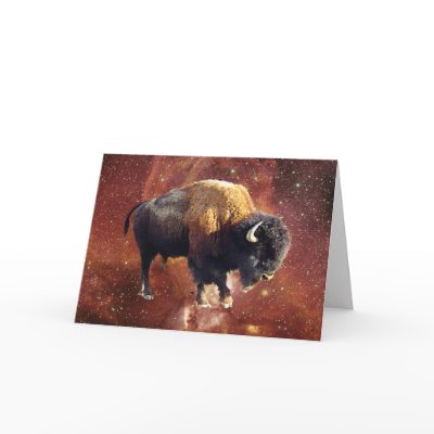 Bison Buffalo Wildlife Outer Space Greeting Card by RavenSpiritPrints