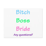 Bitch Boss Bride Any Questions? 1 Post Cards