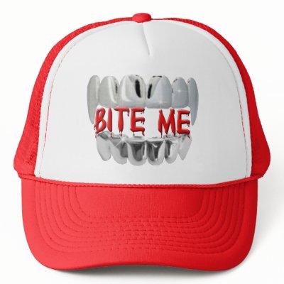 Bite Me Blood And Vampire Teeth Hat by atteestude