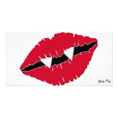 Bite Me Red Lips n Fangs Photo Greeting Card by HalloweenSpirit