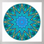Bkue with Green Crystal  Mandala posters