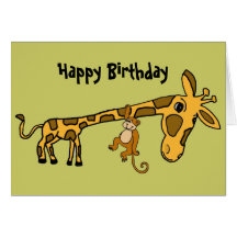 BL- Funny Monkey and Giraffe Birthday Card