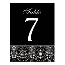 Blac and White Art Deco Wedding Table Number Card Postcards