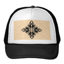 Black Abstract Design on Parchment Effect Pattern Hat