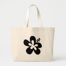 Black aloha flower tote bags