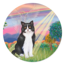 Black &amp; White Cat - Cloud Angel Round Sticker