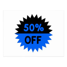 Black and Blue 50 Percent Off Postcard