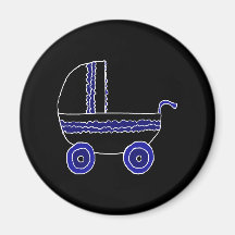 Black and Blue Baby Stroller. Fridge Magnet