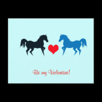 Black and Blue Horses in Love Postcard