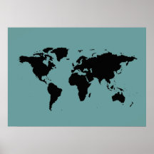 black and blue world map poster