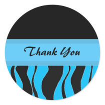 Black and  Blue Zebra Print Thank You Stickers