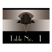Black and Bronze Art Deco Tower Table Number Postcard