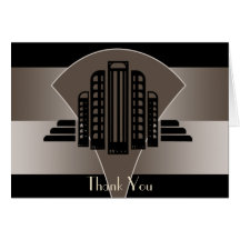 Black and Bronze Art Deco Tower Thank You Card