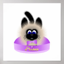 Black And Brown Cat With Pale Purple Tie In A Bed Print