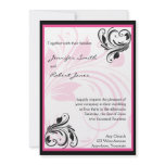 Black and Dark Pink Floral Scroll Invitation