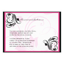Black and Dark Pink Floral Scroll Wedding Insert Personalized Invites
