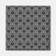 Black and Deep Grey Damask Design. Refrigerator Magnets