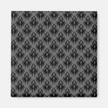 Black and Deep Grey Damask Pattern. Magnets