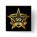 Black and Gold 50th Birthday Star Button