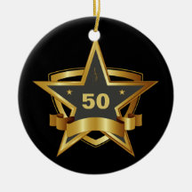 Black and Gold 50th Birthday Star Ornament