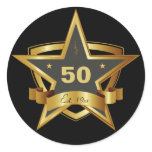 Black and Gold 50th Birthday Star Round Stickers