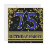 Black and Gold 75th Birthday party Custom Invite