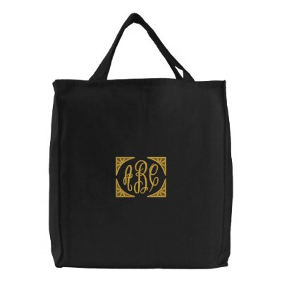 Black and Gold Custom Monogrammed Embroidered Bag by mothersdaytshirts