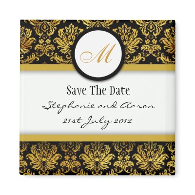 Black and Gold Damask Monogram Save The Date by Eternalflame