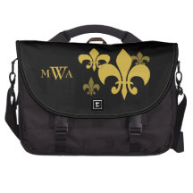 Black and Gold Fleur de Lis Monogrammed Bag For Laptop