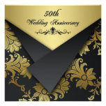 Black and Gold Floral 50th Anniversary Invitation