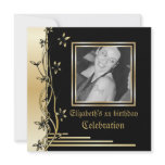 Black and gold floral border birthday invitation