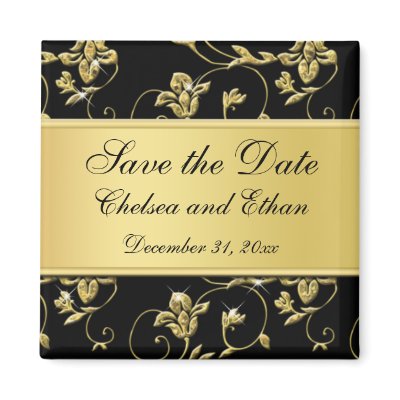 Black and Gold Floral Wedding Favour Magnet by NiteOwlStudio