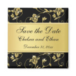 Black and Gold Floral Wedding Favour Magnet