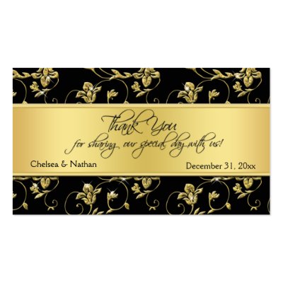 Black and Gold Floral Wedding Favour Tag by NiteOwlStudio