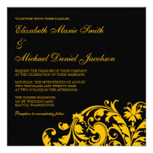 Black and Gold Flourish Swirl Wedding Custom Announcement