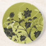 Black and Gold Flowers Sandstone Coaster