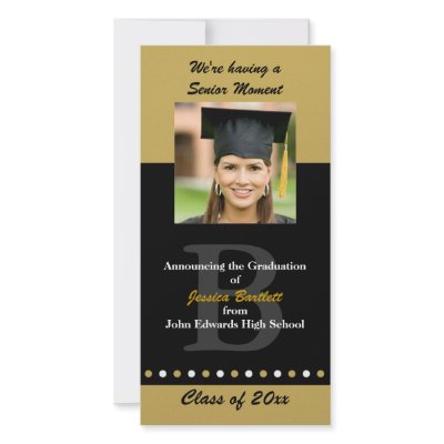 Black and Gold Graduation Announcement Picture Card by mousearte