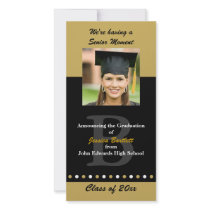 Black and Gold Graduation Announcement Picture Card
