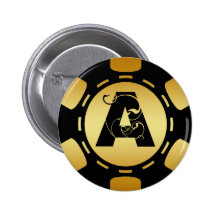 BLACK AND GOLD MONOGRAM A POKER CHIP PINBACK BUTTONS
