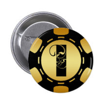 BLACK AND GOLD MONOGRAM LETTER I POKER CHIP PIN