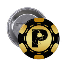 BLACK AND GOLD MONOGRAM LETTER P POKER CHIP PIN