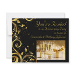 Black and Gold Swirl, Custom Anniversary Party Personalized Announcement