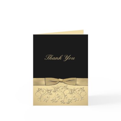 Black and Gold Thank You Card with Gold Ribbon by NiteOwlStudio