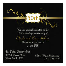 Black and Gold Tone Anniversary Invitation